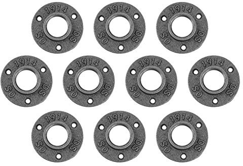 10 Piezas Brida de Suelo de Hierro Maleable Negra, Brida Roscada BSP para Tubería, Brida de Montaje en Pared de Hierro Fundido para Estantes Industriales y Muebles, Incluye Tamaños (DN25 1'')