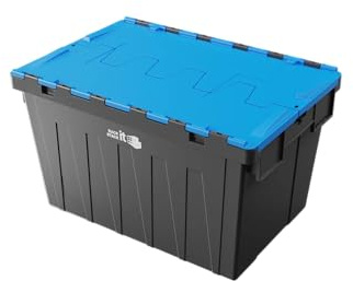 RACK IT STACK IT Large Stackable Storage Tote Boxes with Attached Lids, 62 Litre Capacity, 30kg Load, Choice of Coloured Lids (Blue)