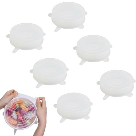 Silicone Stretch Lids – 6 Pack 9.5cm Universal Silicone Lids Food Covers for Containers, Thickened Reusable Durable Tins & Yogurt Pots Lids, Microwave Freezer Dishwasher Safe BPA-Free