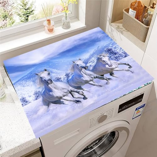 Hearda Housse Machine a Laver Motif Cheval Coloré,Dessus Tapis Lave Linge Antidérapant,Housse de Protection pour Machine à Laver Top,Tapis de Protection pour Dessus Sèche-Linge (Bleu,30x40cm)