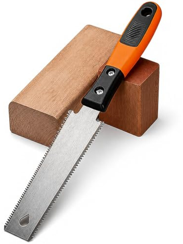 Japanese Hand Saw for Woodworking, Double Tooth Wood Saw SK5 Blade | Fine Tooth Handsaw, Small Non-Slip Handle, Hand Pull Flush Cut for Cutting, Trimming & Pruning (Orange)