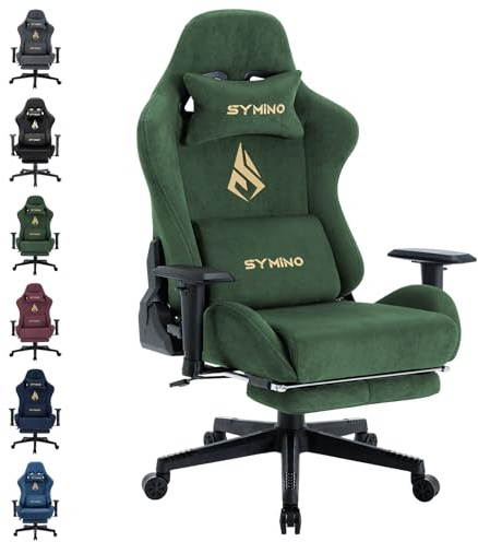 Symino Gaming Stuhl, Atmungsaktiver Bürostuhl aus Wildlederimitat Stoff | So Weich Wie Pelz, Ergonomischer PC-Stuhl, Verstellbarer und Drehbarer Schreibtischstuhl mit Fußstütze, Grün