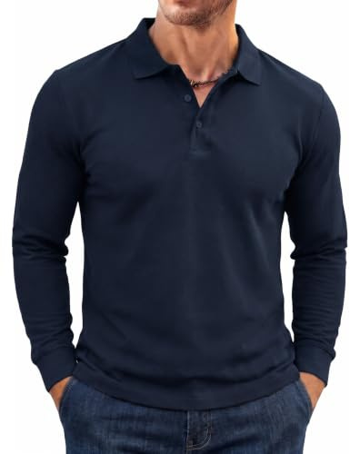 Runcati Långärmad pikétröja för män, pikétröja, toppar, sport, pikétröja | Bomull, lätt långärmad tröja, golfskjortor, casual, normal passform, t-shirt, utomhus