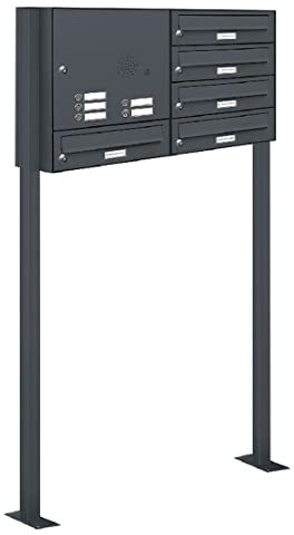 AL Briefkastensysteme 5er Standbriefkasten in Anthrazitgrau RAL 7016 mit Klingel als 5 Fach Briefkastenanlage in Postkasten Briefkasten modern