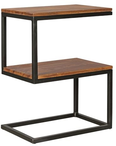 FineBuy Beistelltisch S-Form 45x30x60 cm Sheesham Massivholz Metall | Anstelltisch im Landhausstil mit Schutzlack, Ablagetisch aus Echtholz, handgefertigt, jedes Stück ein Unikat