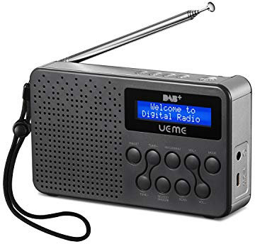 UEME Tragbares DAB+ DAB FM-Radio mit 3W Lautsprecher mit verbessertem Bass, Integriertem 2600mAh Lithium-Akku, 15 Stunden Spielzeit, Digitalradio Klein Stereo(Grau/Silber)