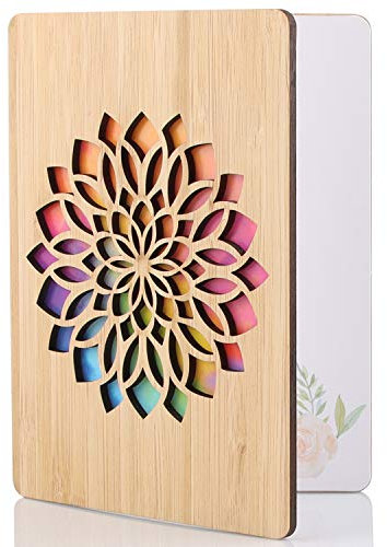 Handstehendeigte Beschreibbare Bambuskarte, Premium-Grußkarten aus Bambus und Holz, Handgefertigte Grußkarten, Beste Kreative Geschenkkarten für Valentinstag, Jubiläum, Geburtstag und Hochzeit (Blumen