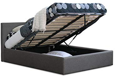 Modernique® Grey Fabric Ottoman Storage Bed 5FT Grey Linen Gas Lift Up Storage Bed King Sized Bed Frame (King (5FT))