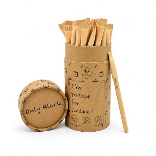 eplanita I’M PERFECT FOR SCRIBBLE – Bolígrafos Ecológicos (Paquete de 48), De Tinta Negro, Artículos de Papelería Sostenibles, para la Oficina o la Escuela, un Árbol Plantado