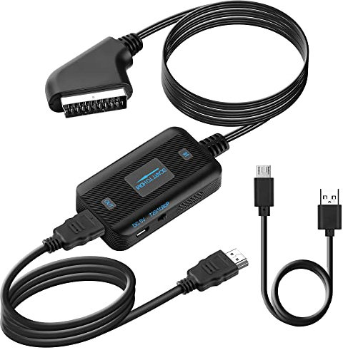 KUYiA Scart-auf-HDMI-Konverter mit Scart-Kabel, 720P/1080P, Umschalter, Video-Audio Adapter, SCART-in-HDMI-Ausgang-Adapter fr HDTV-Monitor, STB, VHS, PS3, DVD-Player