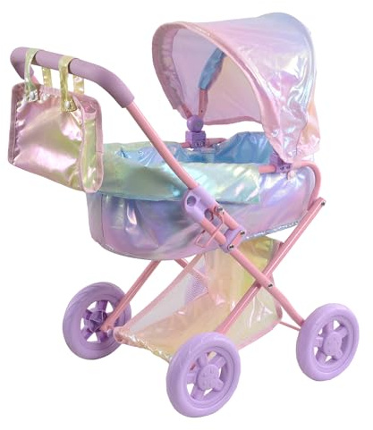 Olivia's Little World - Play Baby Doll Bassinet Stroller, Baby Doll Pram Stroller Buggy for 5 Year Old Girls, Magical Dreamland Baby Doll Deluxe 2-in-1 Stroller for up to 16 Dolls - Multicolor