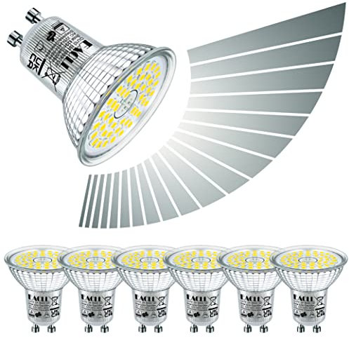 EACLL GU10 LED Kaltweiss 6W Stufenlos Dimmbar Leuchtmittel, 6er-Pack, 620 Lumen 6000K Birnen, AC 230V Flimmerfrei Strahler, Abstrahlwinkel 120° Spot, Kontinuierlich Dimmen über Dimmer