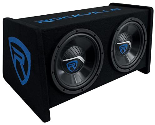 Rockville RV1010P Dual 10 1000W Peak/500W RMS Car Audio Subwoofers in Vented Enclosure, Durable MDF Cabinet, Aviation Carpet Finish, Powerful Bass for Car Audio Systems