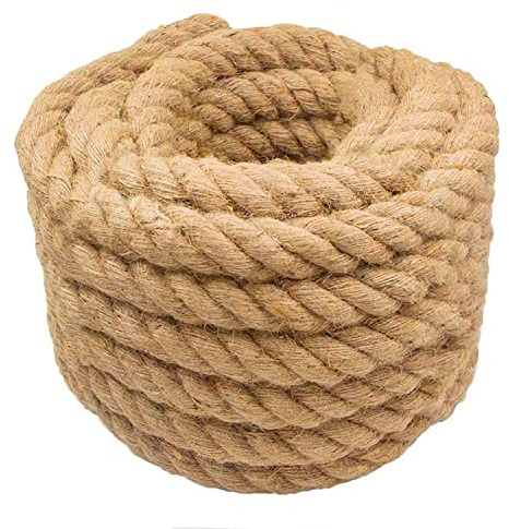 awagas Natürliches Jute-Schnur, Hanfseil, 40 mm, natürliches, dickes Hanfseil, Terrassendielen, Juteseil, gedrehtes Manila-Seil für Gartenarbeit, Hängematte, nautische Heimdekoration (40 mm/10 m)