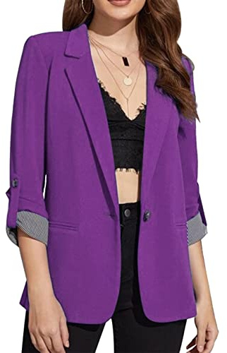 MINTLIMIT Women's Suit Long Sleeve Casual Lapel Blazer Open Front Shawl Collar Blazer (Purple,2XL)