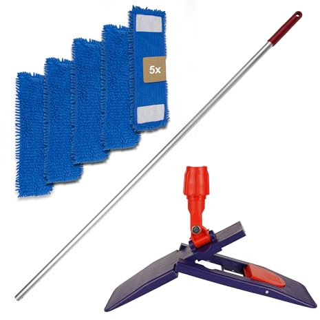 G.I.V. Bodenwischer Set 40cm Klapphalter mit Trittmechanik & Magnetverschluss + Aluminiumstiel Rot - inkl. 5X Chenillemopp Bezug - Wischer Bodenreinigung - Gebäudereinigung