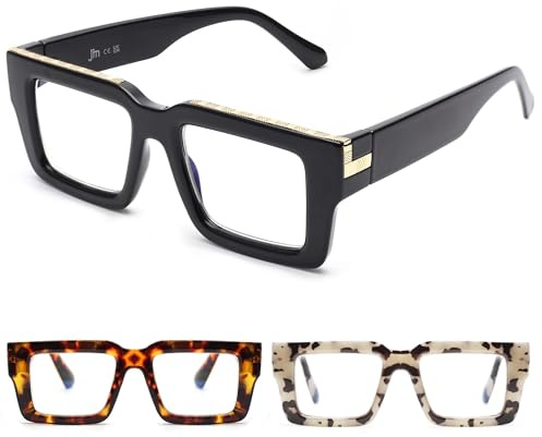 JM Gafas de Lectura Mujer con Bisagra de Resorte, Gafas Presbicia Anti Luz Azul Hombre Cuadradas Demasiado Grande 3 Packs 1.0 (Negro+Marrón+Blanco grisáceo)