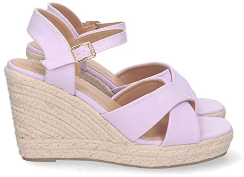 shoes&blues.es Sandalia de Cuna para Mujer, Comoda, Forrada de Yute, Palas Cruzadas, y Cierre de Hebilla