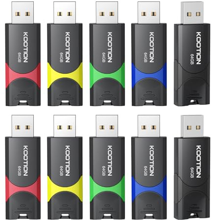 64 GB USB 2.0 Stick 10-Pack, KOOTION USB Memory Flash Drive USB 2.0 Stick 64 GB Thumb Drive USB Drive with LED Indicator for Data Storage Jump Drive (64GB 10Pack Mixcolor)
