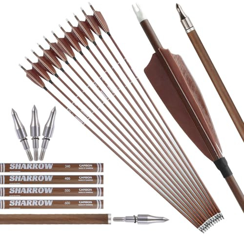 surwolf 32 Archery Pure Carbon Arrows，Targeting Arrows，Spine 340.400.500.600 Jaktpilar för Compound & Recurve båge 6&12st (brun, spine400-6pcs)