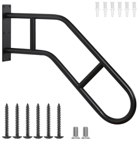 SMONTER Wandhalterung Handlauf Treppe, U-förmiger Handgeländer für 1 bis 3 Stufen, Mattschwarzes Treppengeländer für Garten, Garage, Toilette, Veranda, Innen und Außen