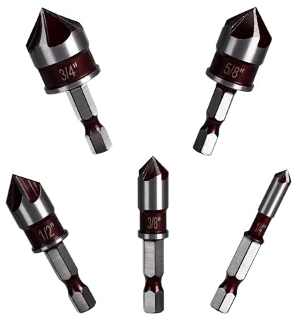 5 Pcs Countersink Drill Bits Set, Counter Sinker Drill Bits Hex Shank