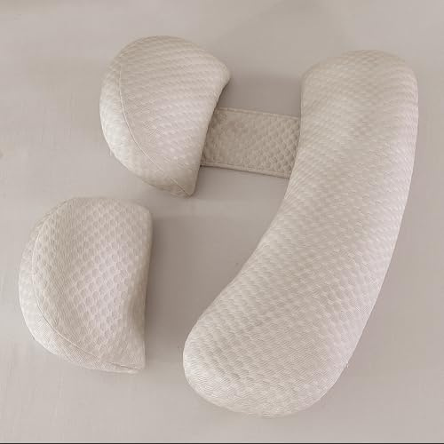 SHANNA Coussin de Grossesse pour Dormir, Coussin d'allaitement, Coton Oreiller de Grossesse de Soutien du Corps avec Housse Bambou Rafraîchissant Soyeux(Kaki & Grand)
