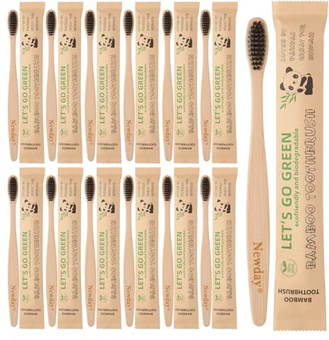 Newday 100 Pack Bamboo Toothbrushes Bulk, Individually Wrapped, BPA Free Soft Bristles Toothbrush, Recycled Packaging, Biodegradable ECO Friendly Toothbrushes for Home Hotel Travel (Black)