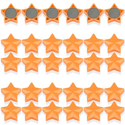 PYJLBX Magnete für Magnettafel, 30 Kühlschrankmagnete Klein, Starker Halt für Whiteboard, Pinnwand, Küche (Sterne, Orange)