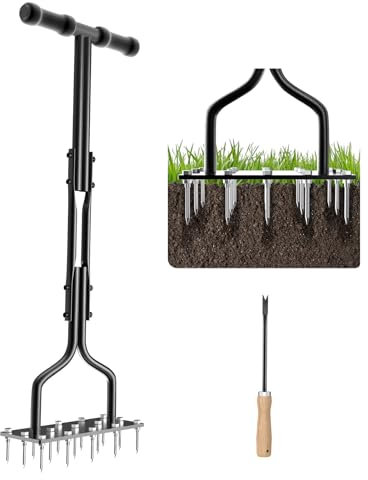 Kedoxi Rasenbelüfter für Verdichtete Böden und Rasenflächen, Heavy Duty Rasenlüfter Manuell mit 15 Massiven Tine, Rasenlüfter Vertikutierer Rasen für Dein Rasen oder Hof und Verdichtete Böden