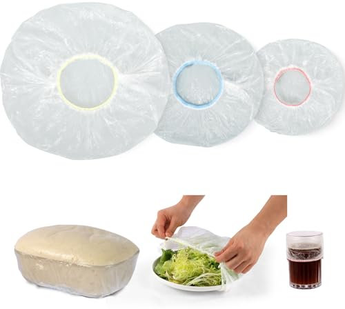 Uponer 3rd Upgraded Plastic Bowl Covers, 100PCS Bowl Lids for Bread Proofing, 3 Sizes Plastic Covers for Bowls with Elastic, Food Grade Safe Material Food Lids, Reusable