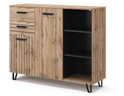 Vicco Kommode Amber, Braun, 38 x 100 cm | mit 2 Schubladen und 2 Türen, mit Ablagefach für zusätzlichen Stauraum