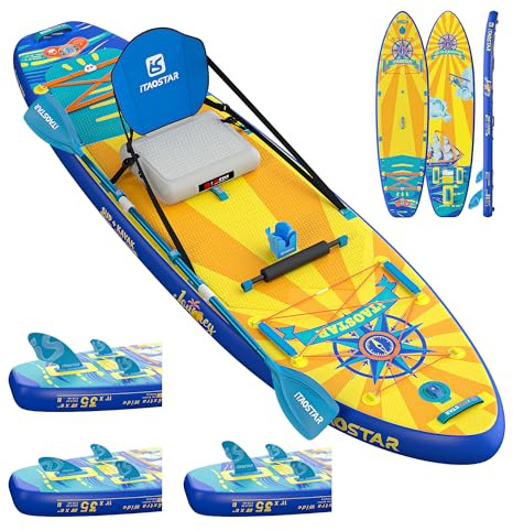 iTAOSTAR Journey 86cm/89cm Aufblasbares Stand Up Paddle Borad mit Sitz, Extrabreit Inflatable Paddling Board für Anfänger, Aufblasbare SUP Board mit Komplettes Zubehör Allround Surfbrett für Yoga