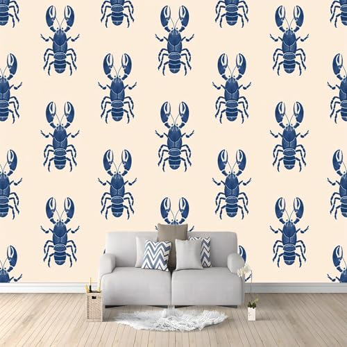 Fototapete 350 x 256 cm Vlies Tapete Wand Wandbild Schlafzimmer Wohnzimmer, Vliestapete Wandtapete Einfacher Symmetrischer Hummer Motivtapeten 3d Effekt Wand Dekoration, Creme