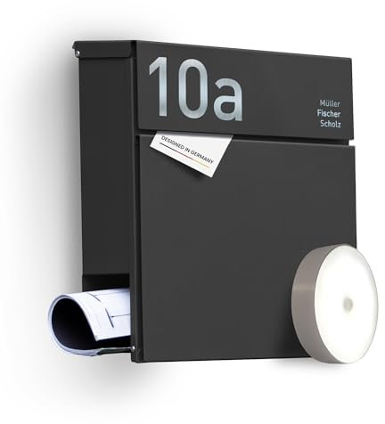 Radius Designer Briefkasten Anthrazit personalisiert – Letterman 6 mit Lasergravur – Edelstahl V2A Briefkasten mit Zeitungsfach - 10 Jahre Funktions- & Korrosionsgarantie - inkl. Montageset