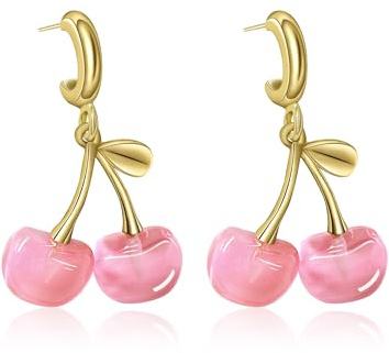 Yifnny Pendientes Cereza, Pendientes Frutos Rojos Bonitos Pendientes Colgantes Pendientes Cereza Pendientes Rosa Bisutería 3D Cereza Regalo de cumpleaños amigo para las mujeres