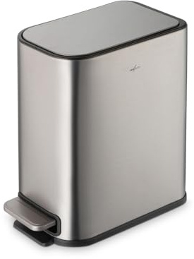 RED FACTOR Schmaler Kleiner 5L Edelstahl Treteimer für enge Räume – Mülleimer mit Soft-Close-Deckel und herausnehmbarem Inneneimer für Bad, Küche, Schlafzimmer oder Büro (Metallic Grau)