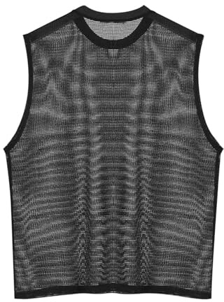 DaPongZhi Maglia Sexy Trasparente Maglia a Rete Uomo Magliette Intime Uomo Guardare Attraverso Canottiera Senza Maniche Palestra Mesh Fishnet Trasparenti Maglietta Intima (01-Black, M)
