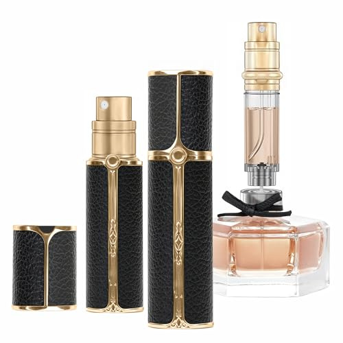 muilsae BF01BKG Vaporisateur Parfum, 10 ml Flacon rechargeable, Vaporisateur de voyage portable, adapté au sac à main, au voyage, pour femmes et hommes (Noir Or)