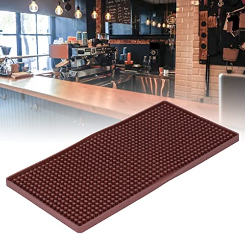 Nikou Barmatte, Silikon Abtropfmatte Geschirr Trockenmatte Hitzebeständig Rutschfest Kaffee Tampermatte Kaffeebarmatte für Bar, Küche, Restaurants, Theken (30,5 x 15 cm, Braun)