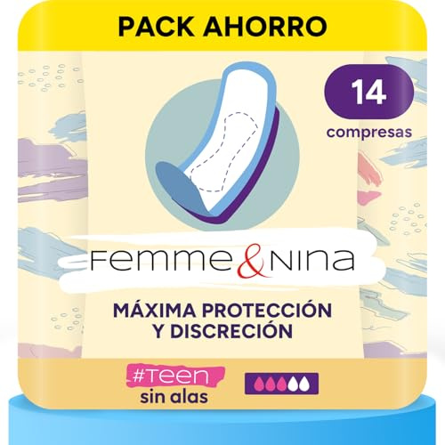 FEMME & NINA 14 Damenbinden ohne Flügel für Jugendliche, Baumwolle mit weichem Gefühl für extra Komfort, hochsaugfähiger Kern, maximaler Schutz, ultradünn, kein Geruch und Beschwerden, 1 Packung