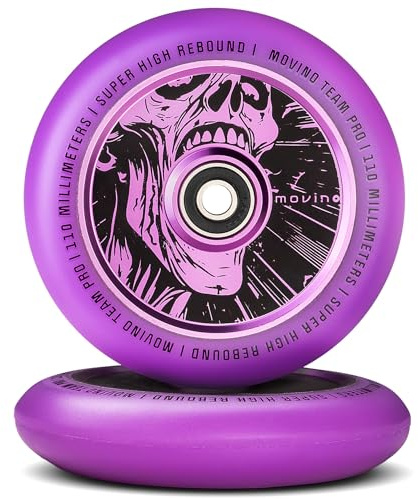 Movino Stunt Scooter Räder Rollen Ersatzräder Ersatzrollen 2 Stück 110 mm Aluminium Polyurethan 100 kg Belastbar Full Core Skull Violett