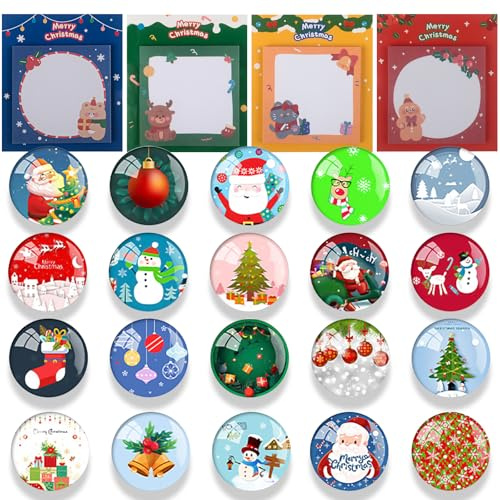 Phlognfy Magneti Decorativi Natalizi, Foglietti Adesivi Natalizi con Personaggi dei Cartoni Animati, Magneti da Frigo in Vetro 3D 30 mm, Mini Foglietti Adesivi Creativi, Piccoli Regali Cancelleria