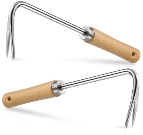 FONDOTIN Désherbeur Manuel Acier Inoxydable avec Manche Outil de Jardinage Pratique pour Enlever Mauvaises et Pelouse et Adapté à Tous Sols Lot