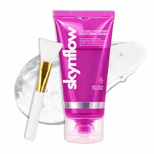 skynflow Collagen Mask, Overnight Wrapping Niacinamide Peel Off Facial Mask Pack for Hydration & Elasticity, Supports Firmness & Revives Tired Skin Hydrolyzed Collagen for All Skin Types - 2.54 Fl.Oz