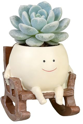 ZBXSNK Smiley Face Funny Plant Pot, Cute Rocking Chair Succulent Plant Pot, Resin Flower Head Succulent Pots for Mother's Day & Teachers, for Indoor Outdoor Plants