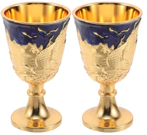 Ciieeo 2 copas de cáliz para beber: copa de ofrenda para comunión, sagrada para iglesia, suministros para rituales de altar de aleación de zinc azul