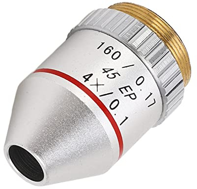 Bonbela Obiettivo Acromatico 4X, Sostituzione Obiettivo per Microscopio Biologico Standard con Filettatura RMS con Protezione a Molla, per Microscopi Professionali