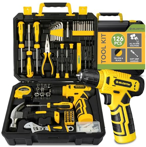 BLOSTM 126 Piece Tool Kit with Drill (Yellow) - Home Tool Set