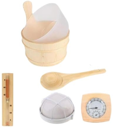 ShengQuanHao Cubo Y de Madera para Sauna, para Sauna, Higrómetro, Medidor de Temperatura/humedad de Madera, Juego de Accesorios para Sauna
